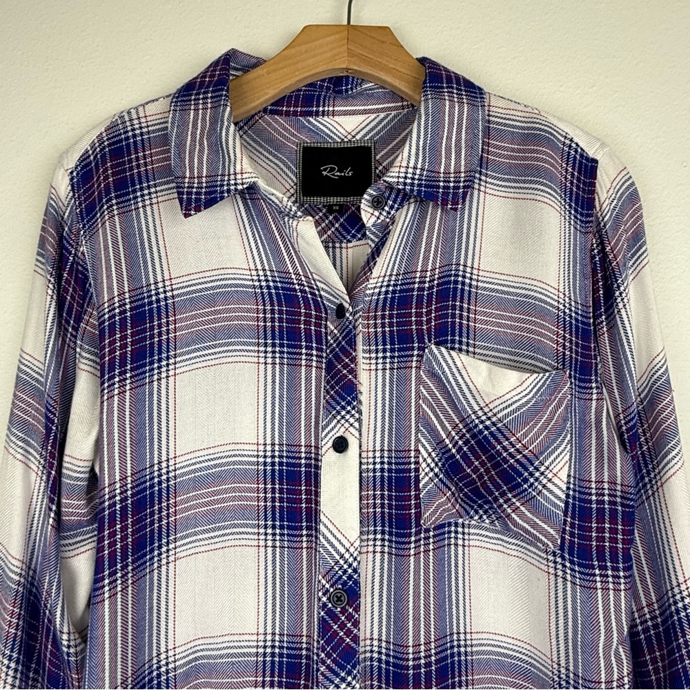 Rails Hunter White Dusk Rouge Button Down Flannel Plaid Shirt - Picture 3 of 13